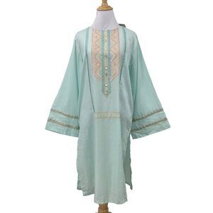 Sapphire Embroidered Jeweled Kurti Womens L Large Semi Sheer Wide Sleeves Mint